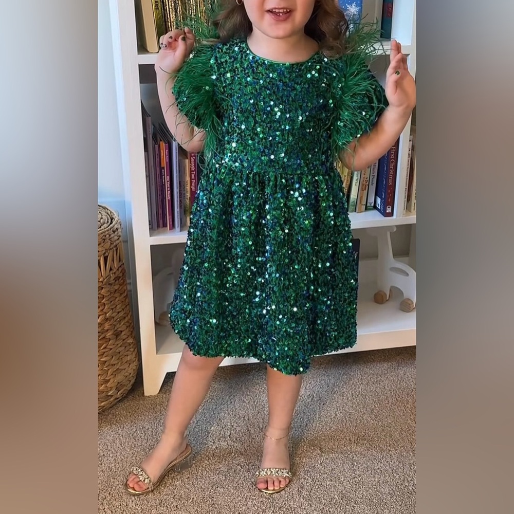 LOLA + the boys EMERALD SHIMMER PARTY girls DRESS - Picture 3 of 13